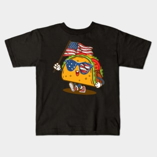 Taco Sunglasses American Flag USA Funny 4th Of July Kids T-Shirt